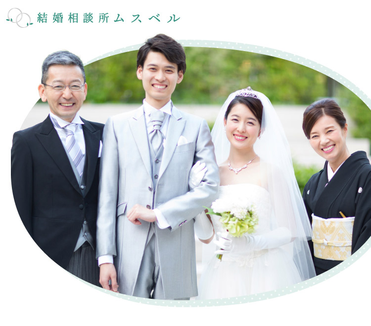 新郎新婦を挟んで笑顔で立つ両親